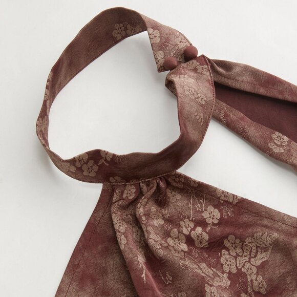 Free People Cherry Blossom Oriental Satin Floral Backless Mini Dress With Scarf - Picture 3 of 9